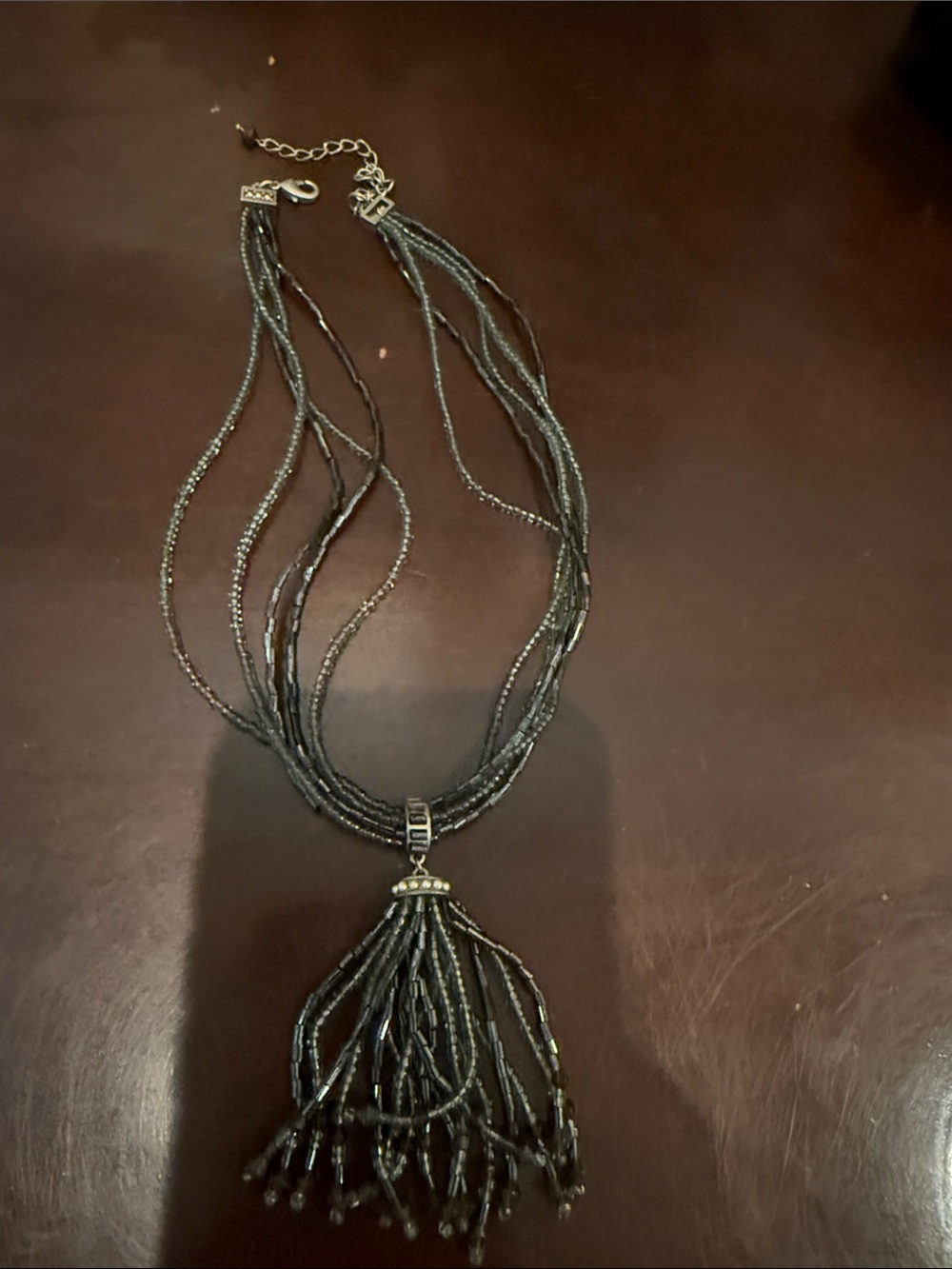 Vintage Grey Beaded Tassel necklace